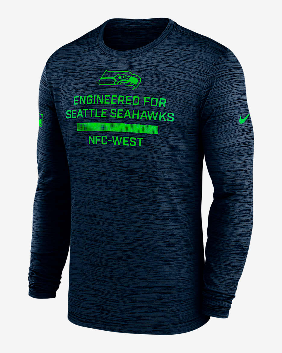 Seattle Seahawks Sideline Team Issue Velocity Men's Nike Dri-FIT NFL Long-Sleeve T-Shirt - Navy