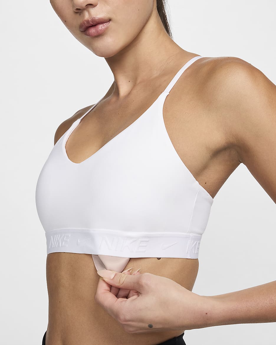 Bra deportivo ajustable acolchado para mujer Nike Indy Light Support - Blanco/Malva piedra