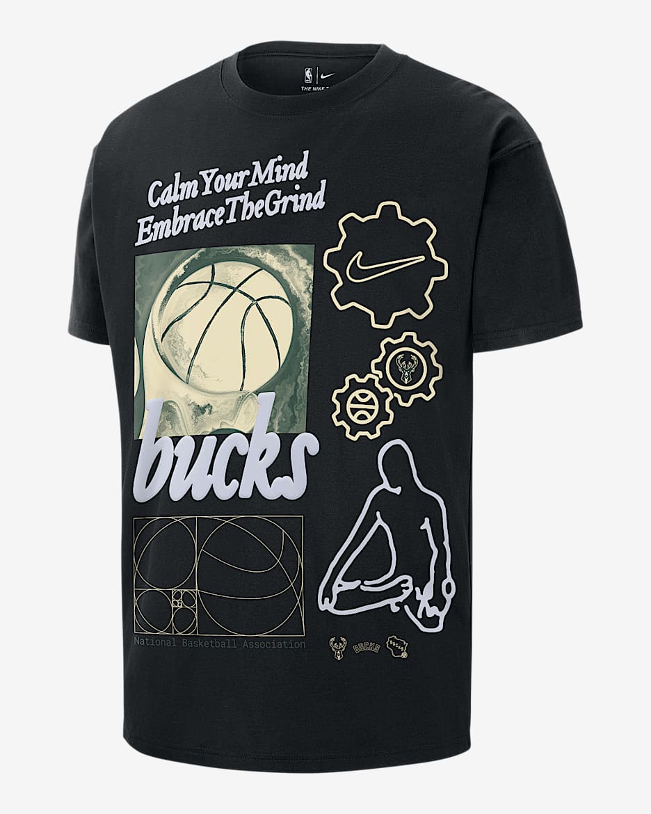 Playera Nike NBA Max90 para hombre Milwaukee Bucks Courtside - Negro