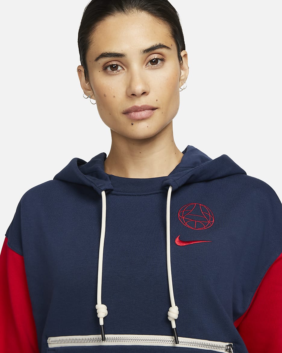 Sudadera con gorro sin cierre de fútbol Nike Dri-FIT para mujer Paris Saint-Germain Standard Issue - Azul marino medianoche/Rojo universitario/Rojo universitario