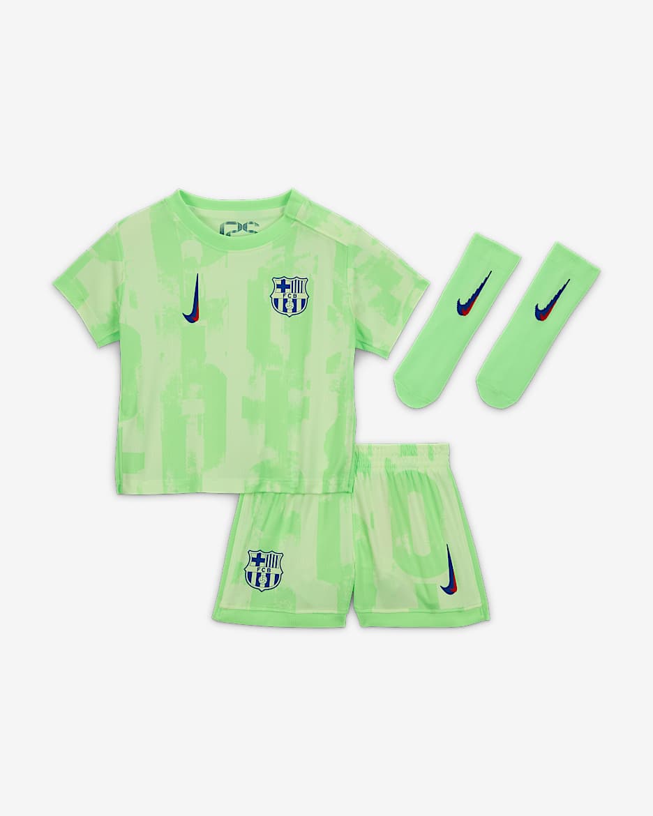 F.C. Barcelona 2024/25 Stadium Third Baby/Toddler Nike Football Replica Three-Piece Kit - Barely Volt/Lime Blast/Lime Blast/Old Royal