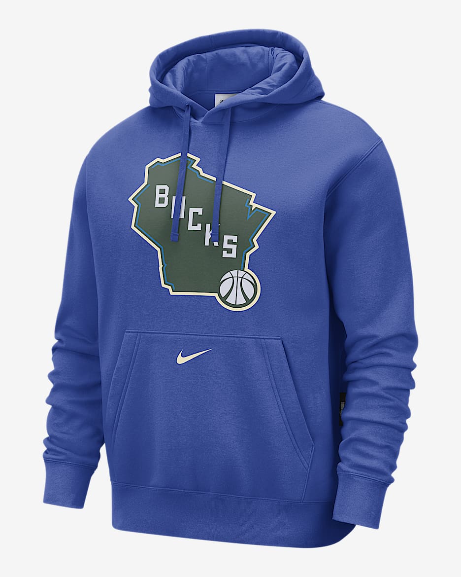 Sudadera con gorro sin cierre Nike de la NBA de tejido Fleece para hombre Milwaukee Bucks Club City Edition - Royal juego/Ópalo liso