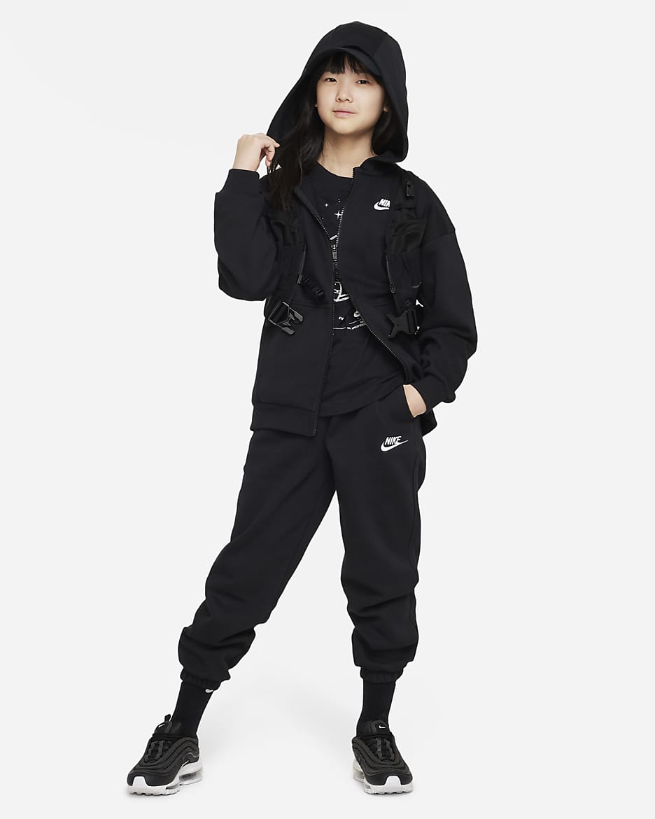 Nike Sportswear Club Fleece Big Kids' Oversized Full-Zip Hoodie - Black/White