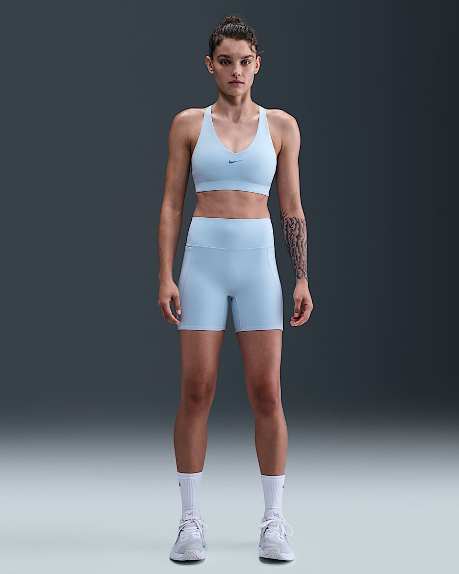 Nike Universa Bike Shorts mit hohem Bund und ohne Frontnaht (Damen, ca. 12,5 cm) - Celestine Blue/Chambray/Work Blue