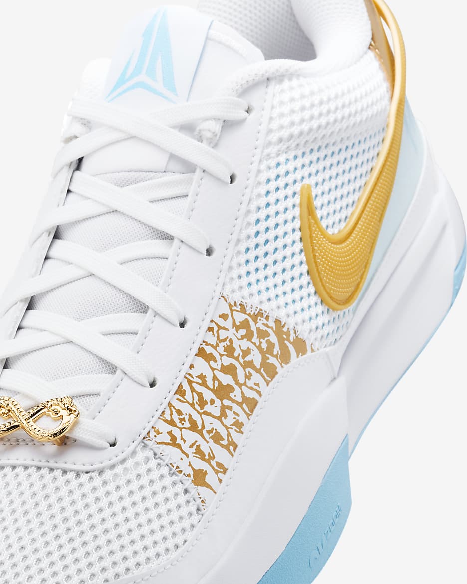 JA 1 EP Basketball Shoes - White/Aquarius Blue/Glacier Blue/Metallic Gold