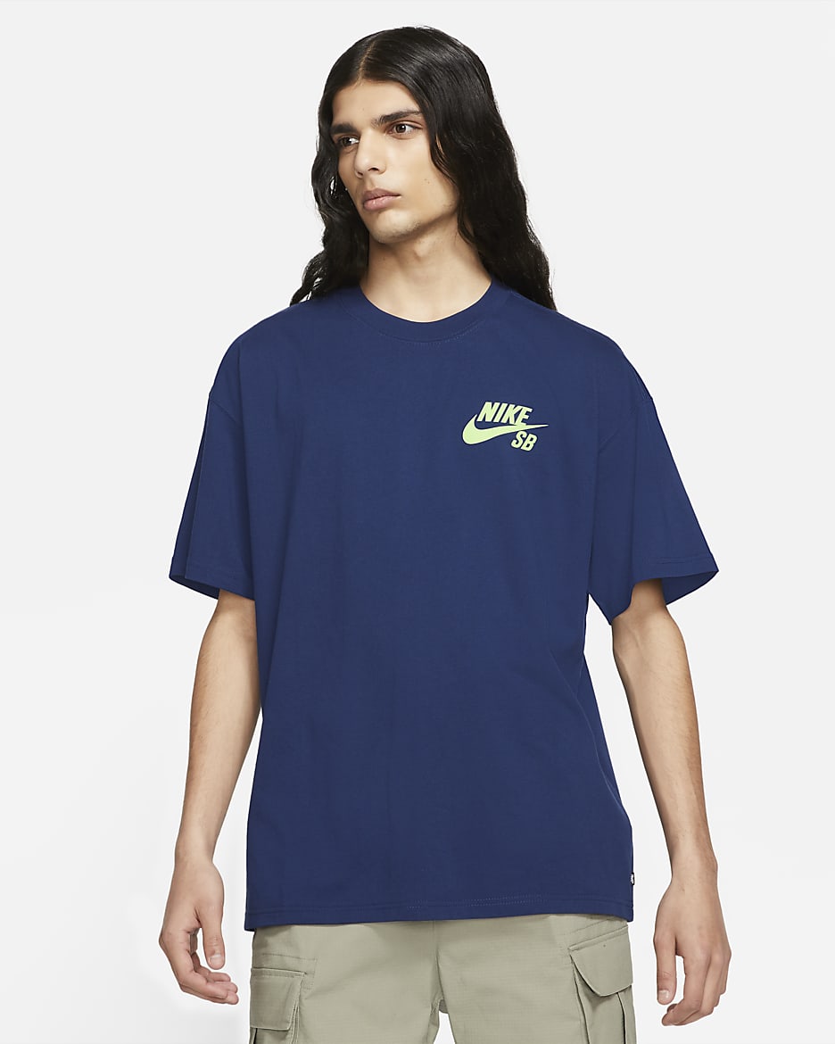 ナイキ SB ロゴ スケートボード Tシャツ - ブルーボイド/エレクトリックグリーン
