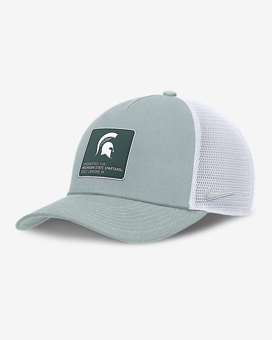 Michigan State On-Field Rise Engineered Men's Nike College Trucker Adjustable Hat - Silver