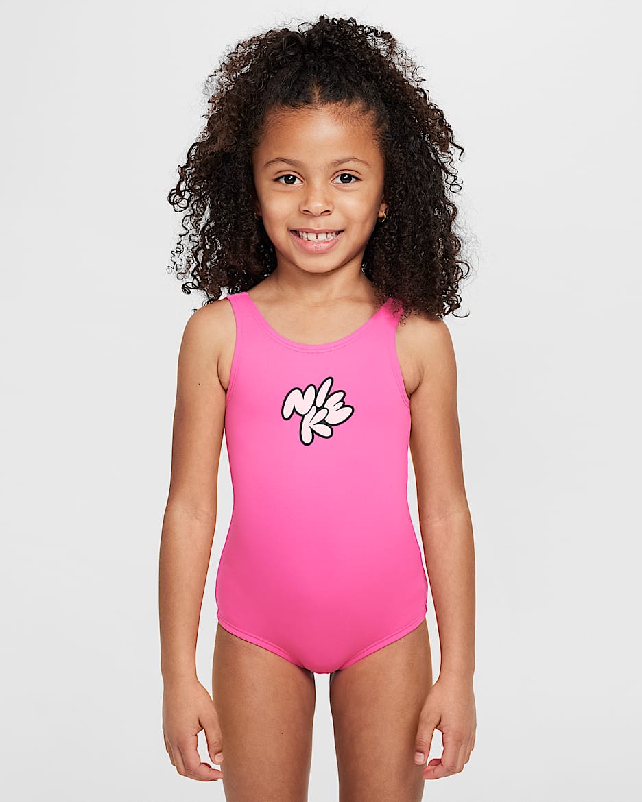 Traje de baño de una pieza con diseño de espalda en U para niña talla pequeña Nike Swim - Hiperrosa
