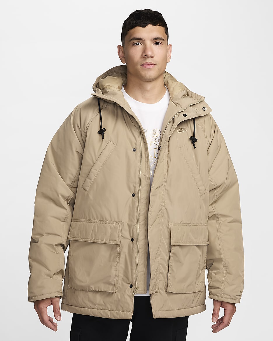 Nike Sportswear Club Men's Therma-FIT Parka - Khaki/Khaki/Black/White
