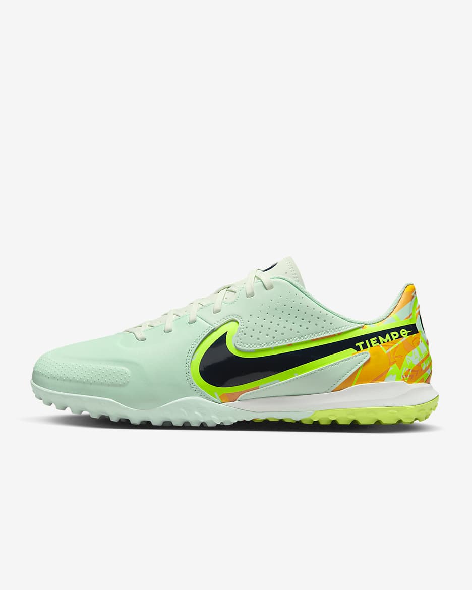 Nike Tiempo Legend 9 Academy TF Turf Soccer Shoe - Mint Foam/Total Orange/Blackened Blue