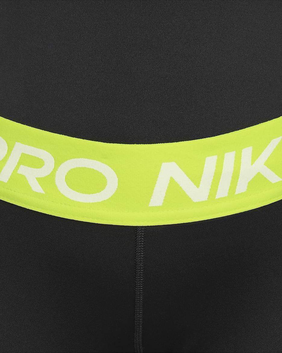 Shorts para niña talla grande Nike Pro - Negro/Volt/Blanco