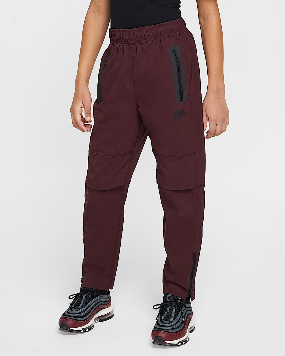 Pantalon tissé Nike Tech pour ado (garçon) - Burgundy Crush/Noir