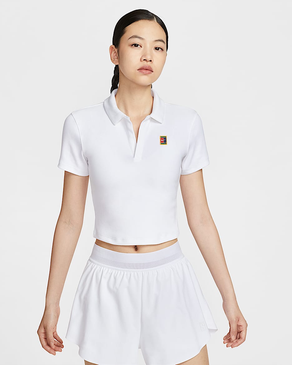 NikeCourt Heritage 女款短袖短版網球有領衫 - 白色