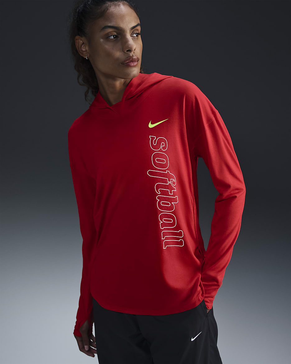 Nike Women's Dri-FIT Long-Sleeve Softball Hoodie - University Red/White