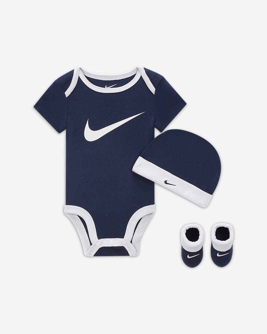 Nike Baby (6-12M) Bodysuit, Hat and Booties Box Set - Midnight Navy