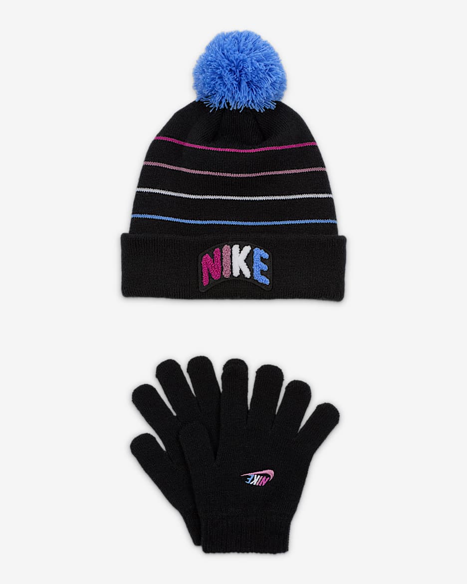 Nike Powder Play zweiteiliges Beanie-Set (jüngere Kinder) - Schwarz