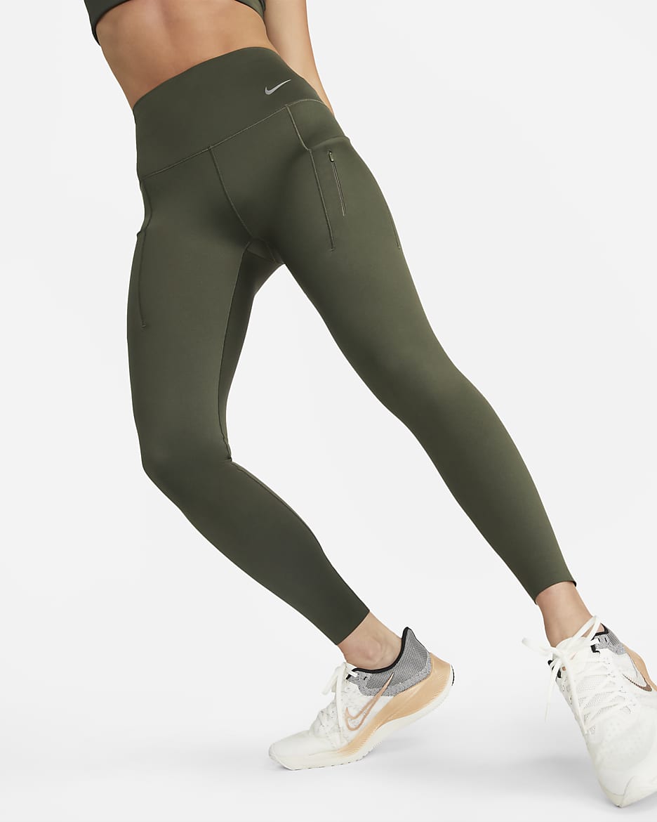 Nike Go Women's Firm-Support High-Waisted Leggings with Pockets - Cargo Khaki/Black