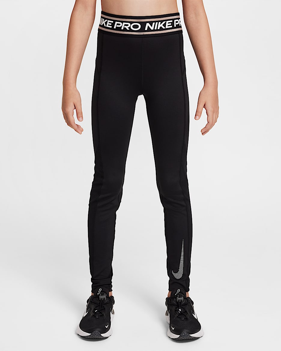 Nike Pro Girls' Mid-Rise Leggings - Black/White