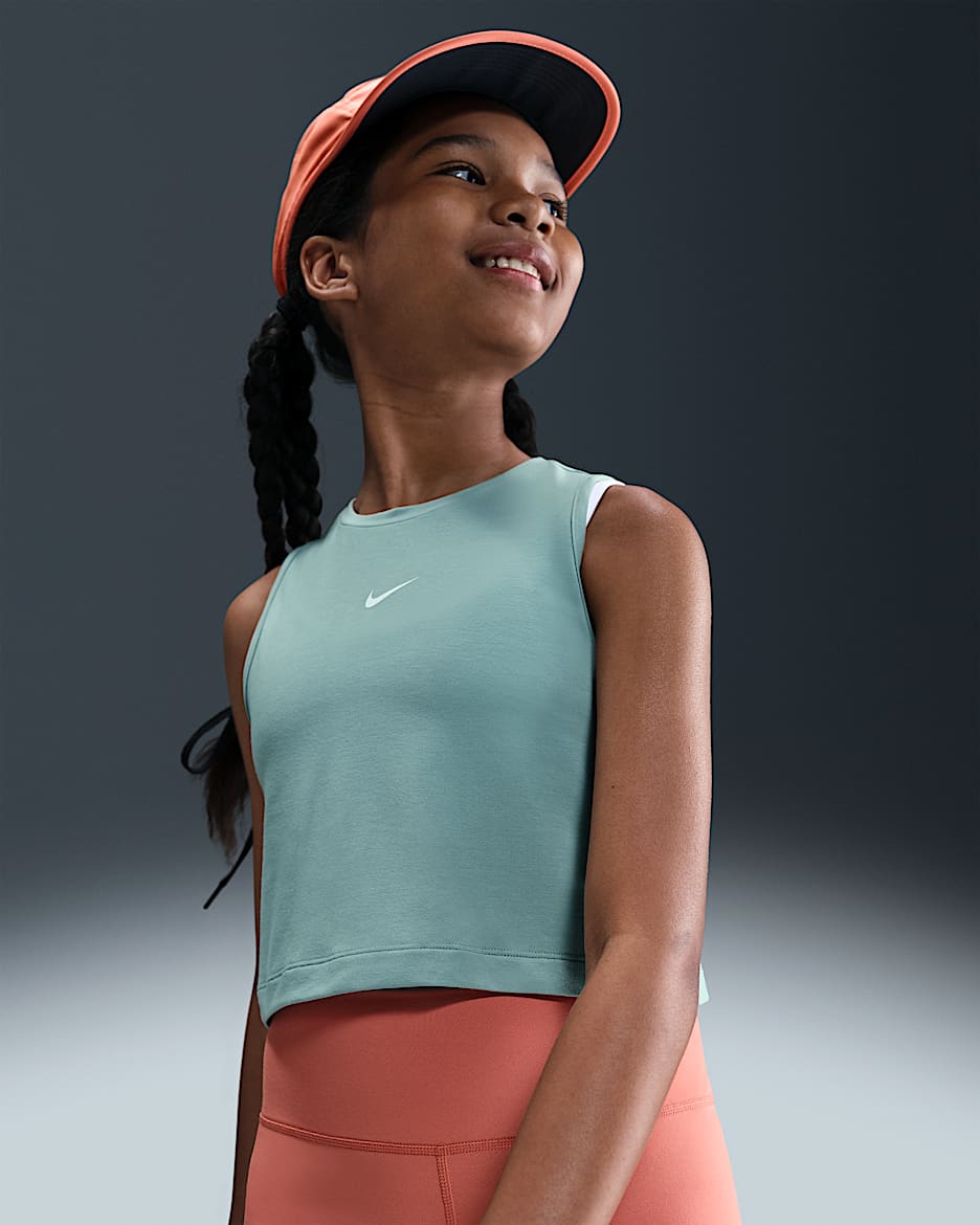 Camiseta de tirantes de entrenamiento Dri-FIT para niña Nike Pro - Cañón/Blanco