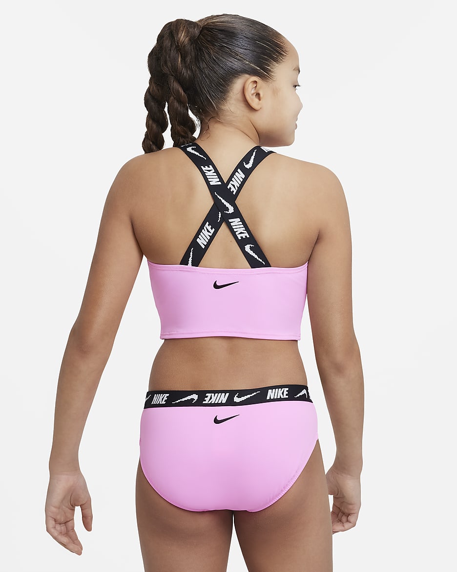 Nike-midkinisvømmesæt med krydsryg til større børn (piger) - Pink Spell/Blue Lightning/sort