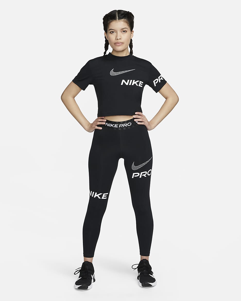 Nike Pro Dri-FIT Women's Mid-Rise Full-Length Graphic Training Leggings - Black/Anthracite/White