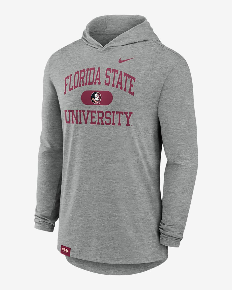 Playera de manga larga universitaria Nike Dri-FIT con gorro para hombre Florida State Seminoles Blitz - Gris jaspeado