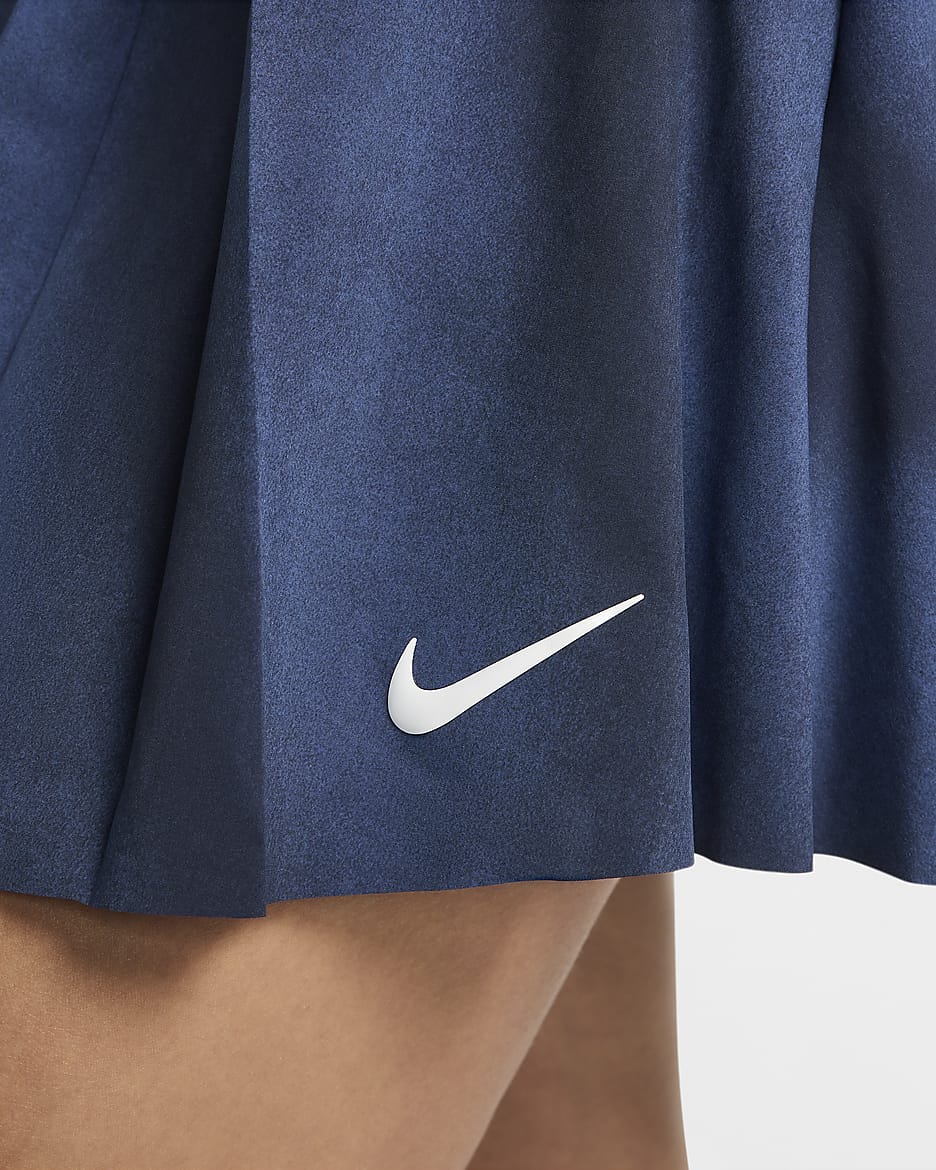 Nike Advantage Dri-FIT tennisskjørt med trykk til dame - Mystic Navy/Hvit