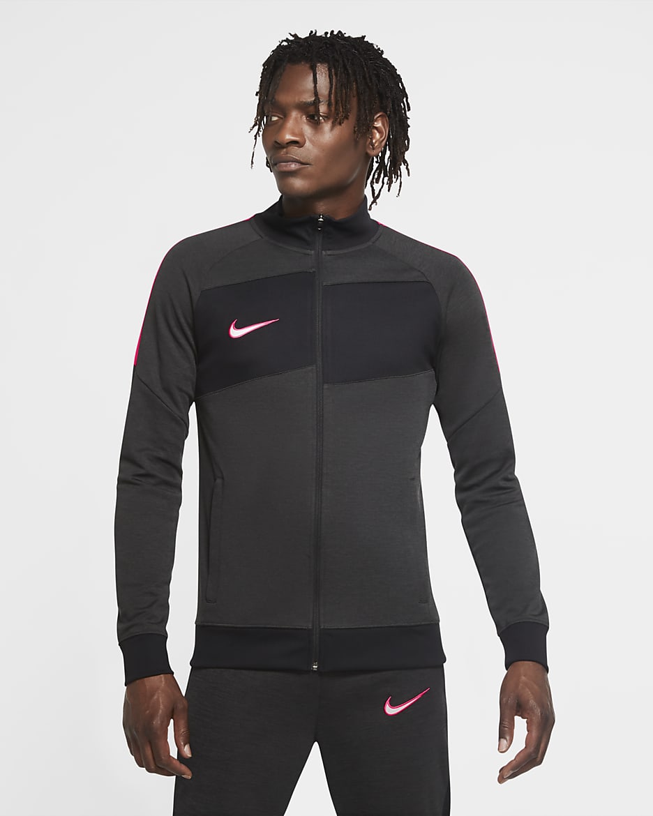 Nike Dri-FIT Academy Men's Knit Football Track Jacket - Dark Smoke Grey/Heather/Hyper Pink/Hyper Pink