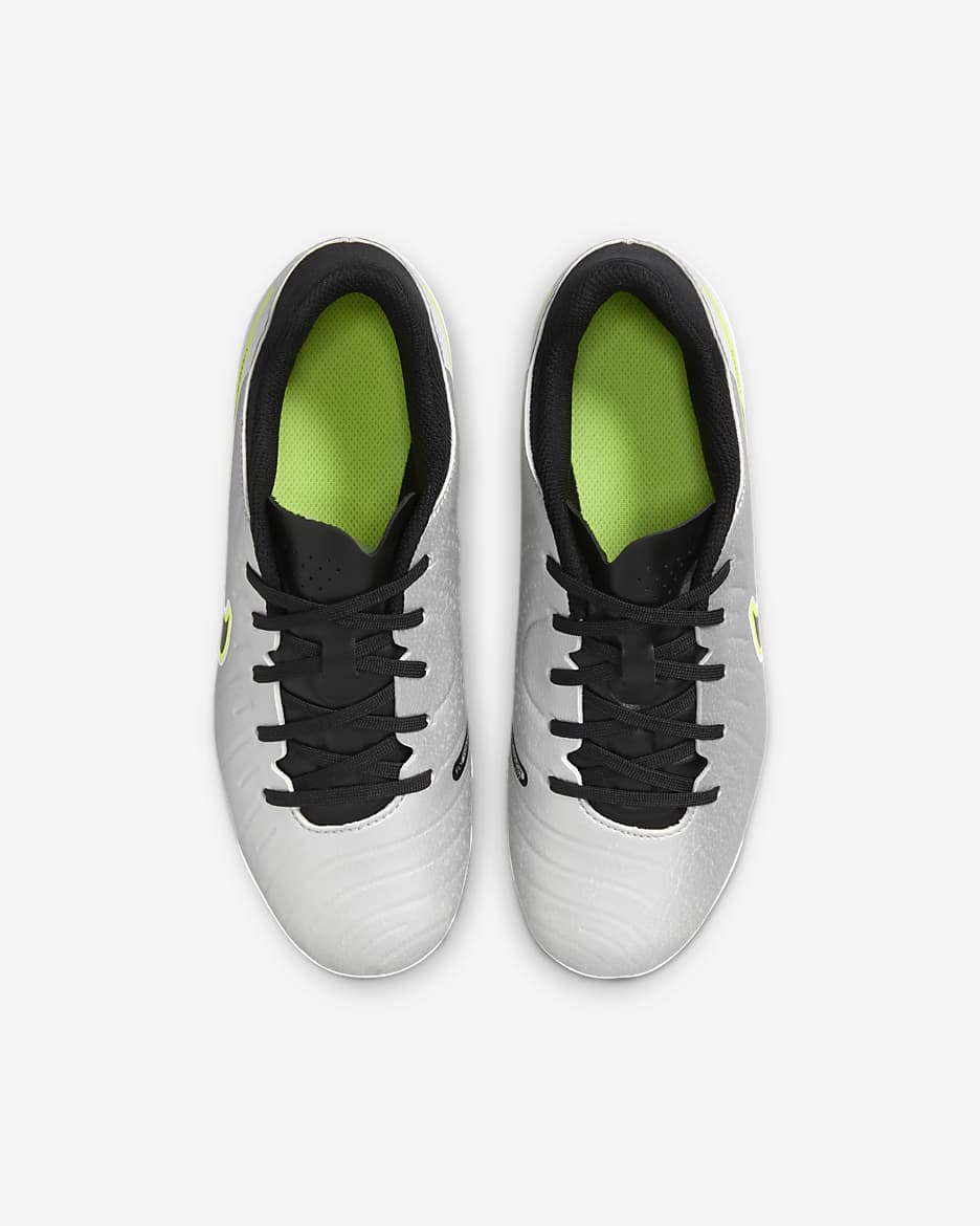 Nike Jr. Tiempo Legend 10 Academy low-top voetbalschoenen voor kleuters/kids (meerdere ondergronden) - Metallic Silver/Volt/Zwart