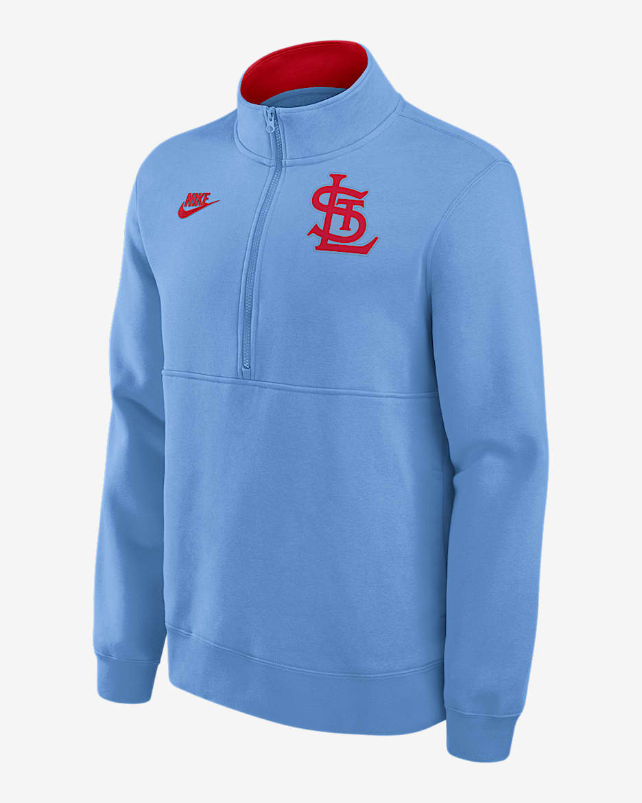 Sudadera de cuello redondo Nike de la MLB de medio cierre para hombre St. Louis Cardinals Cooperstown - Azul claro