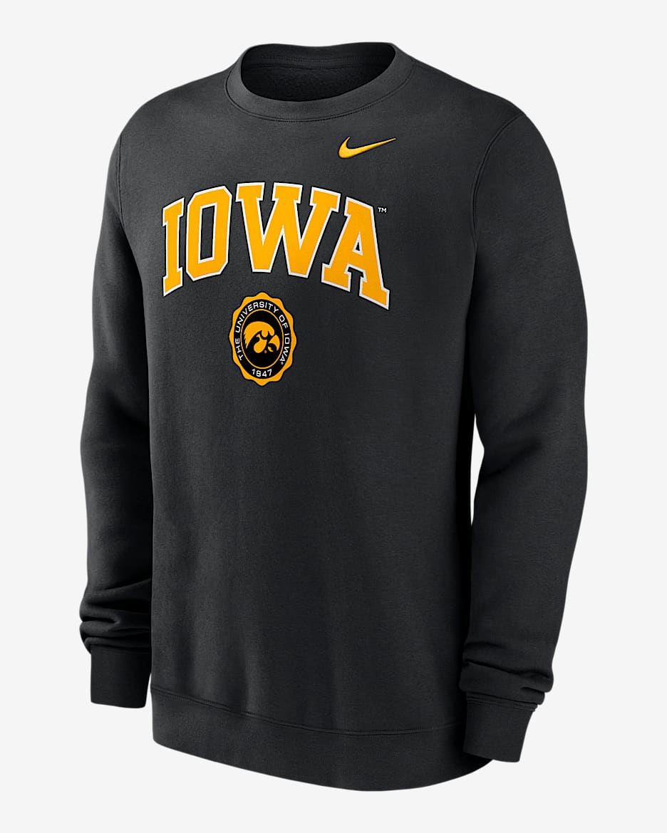 Iowa Hawkeyes Arched Seal Men's Nike College Pullover Crew - Black