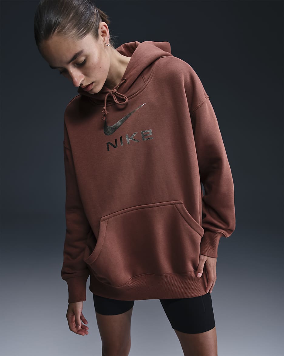 Sudadera con gorro sin cierre con gráfico oversized para mujer Nike Sportswear Phoenix Fleece - Rojo sepia