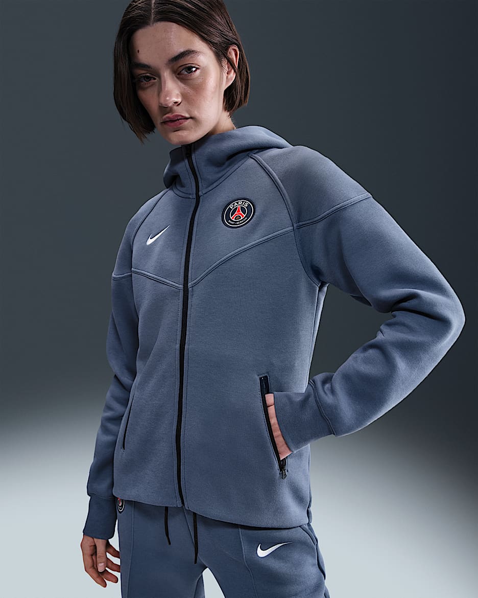 Paris Saint-Germain Tech Windrunner Women's Nike Football Fleece Full-Zip Hoodie - Diffused Blue/White