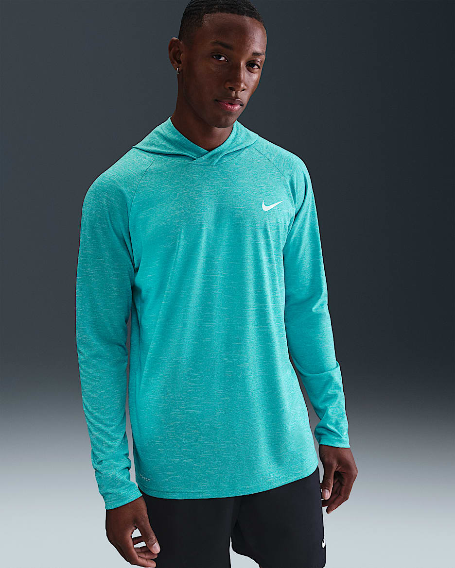 Playera Hydroguard con gorro de manga larga Nike Heather - Cactus empolvado/Blanco