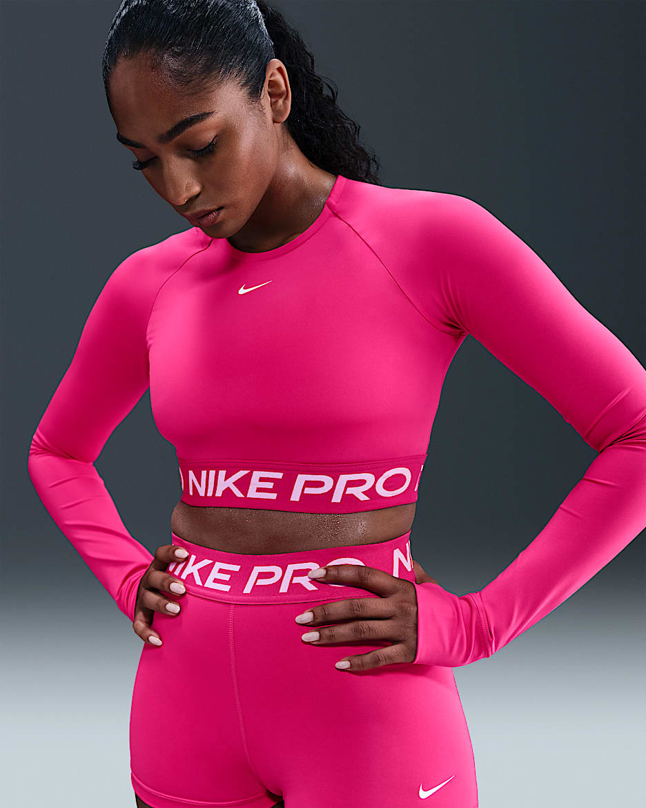 Nike Pro Women's Dri-FIT Cropped Long-Sleeve Top - Rush Pink/White