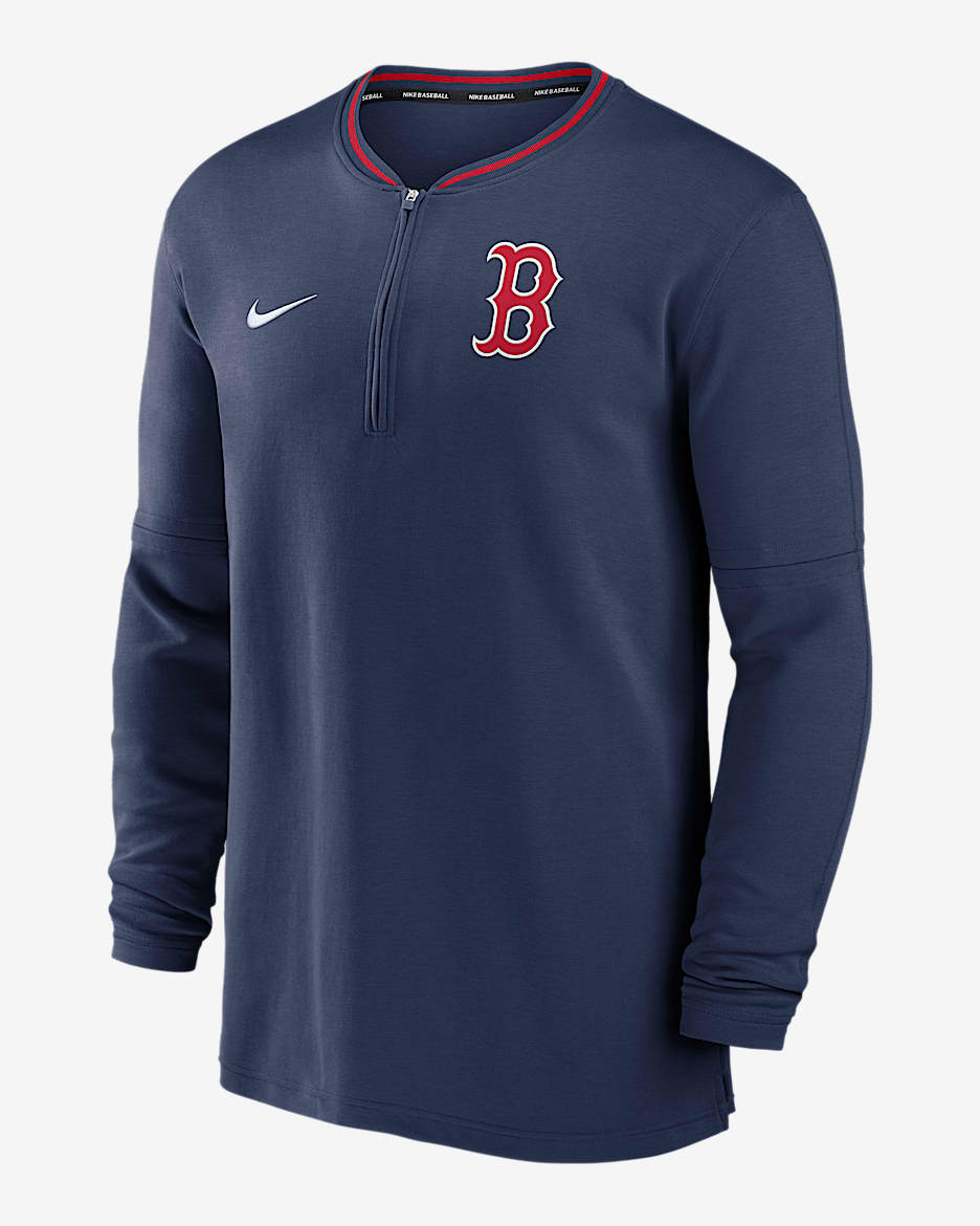 Playera de manga larga Nike Dri-FIT de la MLB de medio cierre para hombre Boston Red Sox Authentic Collection - Azul marino
