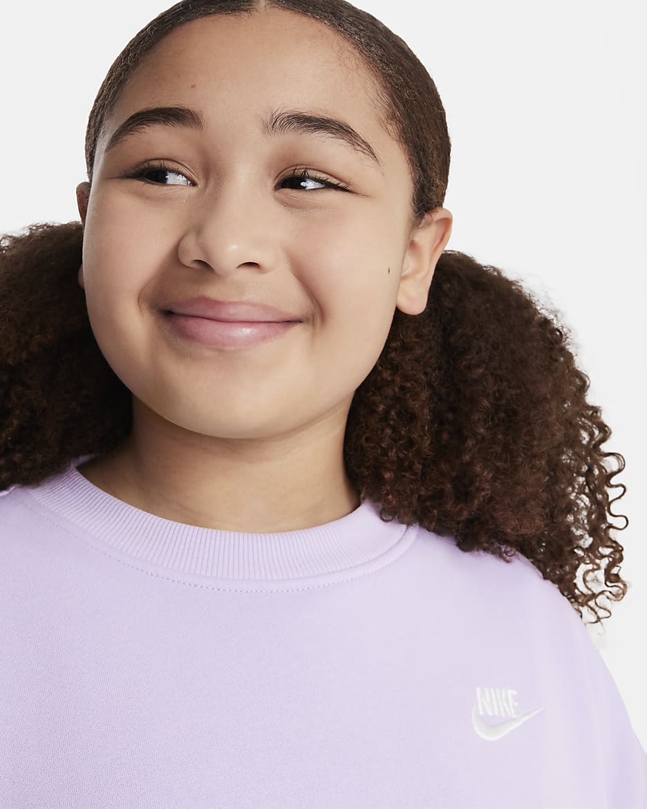 Nike Sportswear Club Fleece Big Kids' (Girls') Oversized Sweatshirt (Extended Size) - Hydrangeas/White