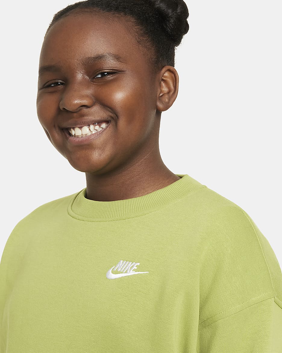 Nike Sportswear Club Fleece Big Kids' (Girls') Oversized Sweatshirt (Extended Size) - Pear/White