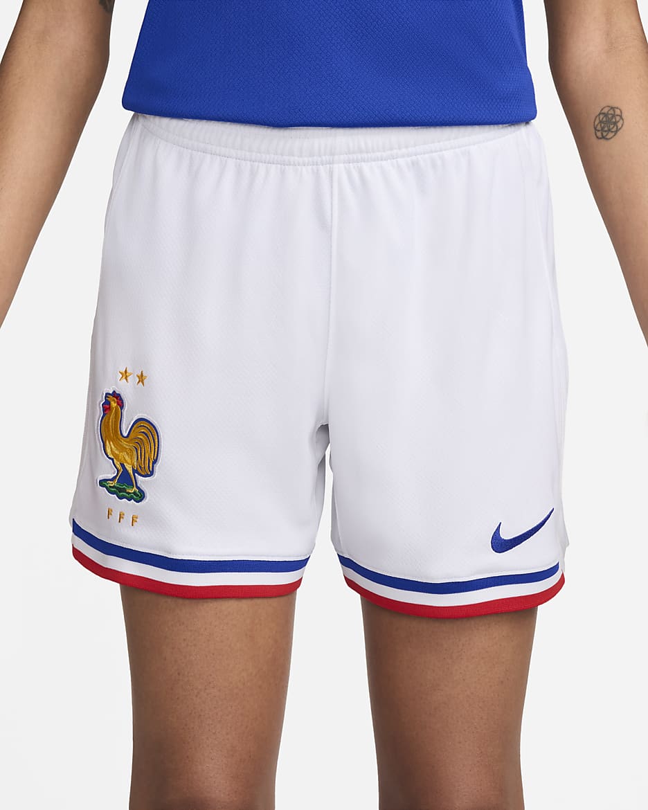 FFF 2024 Stadium Home Nike Dri-FIT-Replica-Fußballshorts für Damen - Weiß/Bright Blue