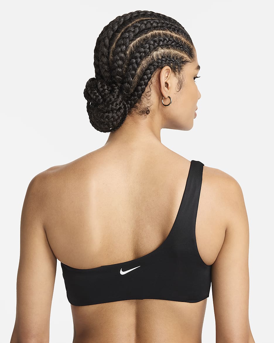 Top de bikini asimétrico para mujer Nike Swim Essential - Negro