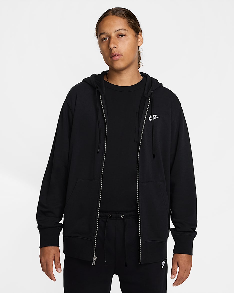 Hoodie em tecido moletão com fecho completo Nike Club para homem - Preto/Preto/Branco