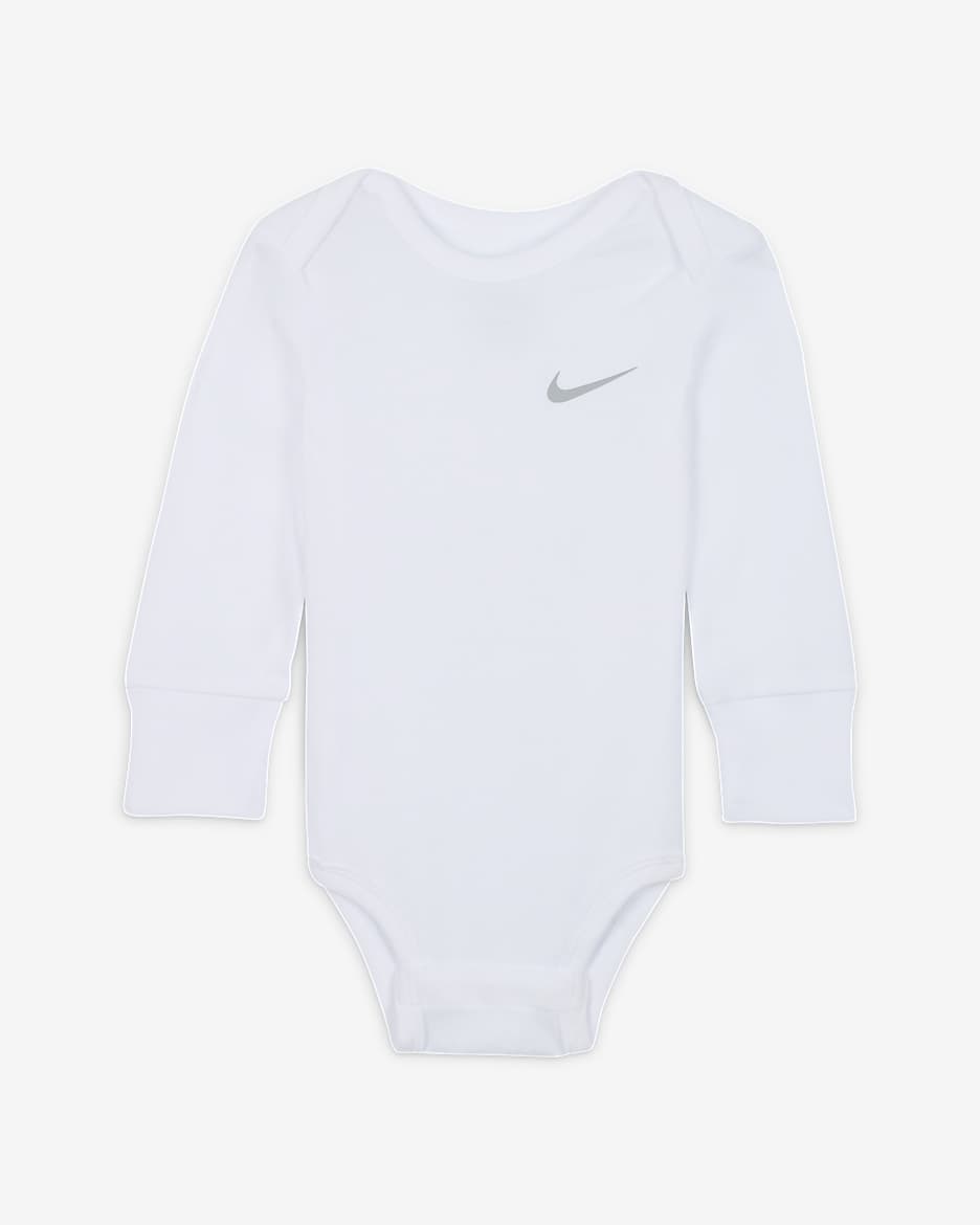 Långärmad body Nike Baby Essentials för baby (0–9 mån) (3-pack) - Dark Grey Heather