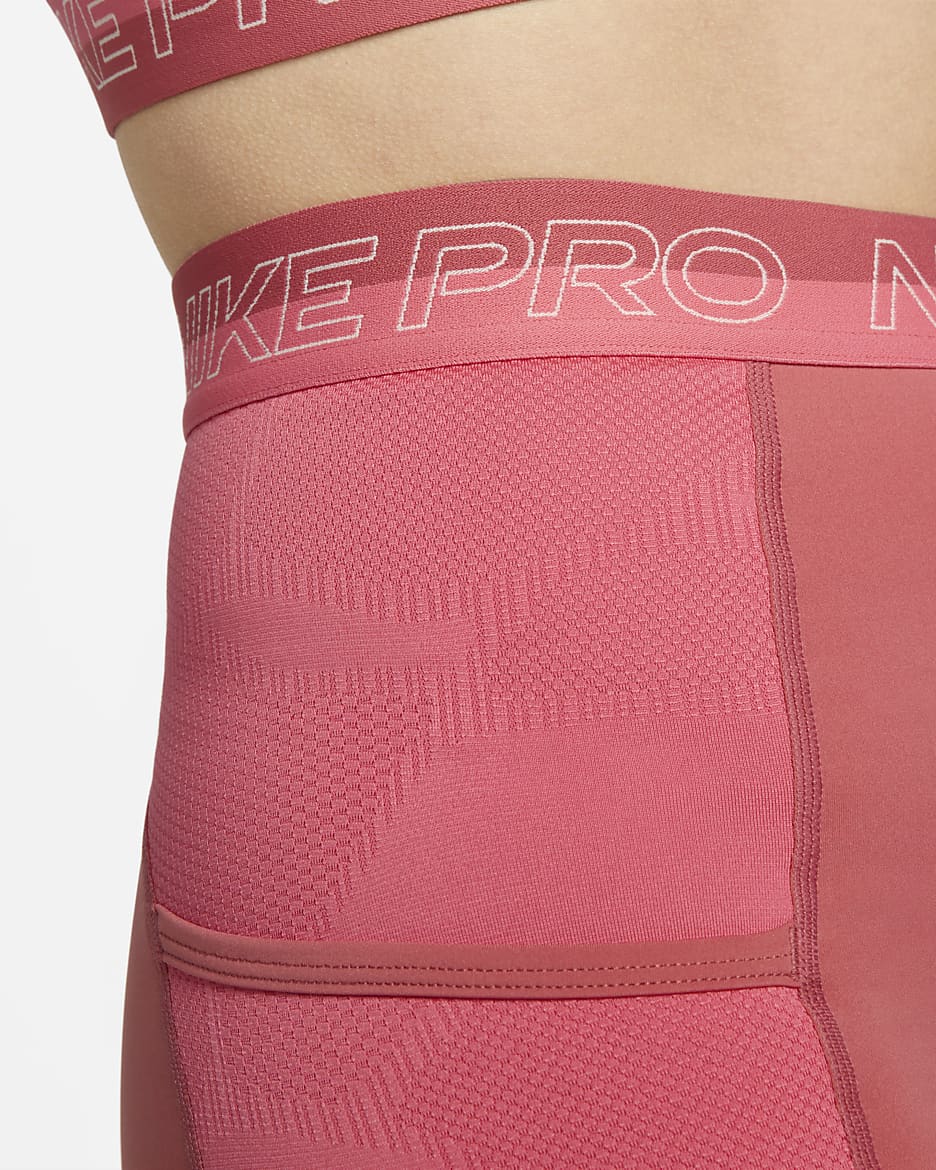 Nike Pro Women's High-Waisted 3" Training Shorts with Pockets - Adobe/Sea Coral/Coconut Milk/Coconut Milk