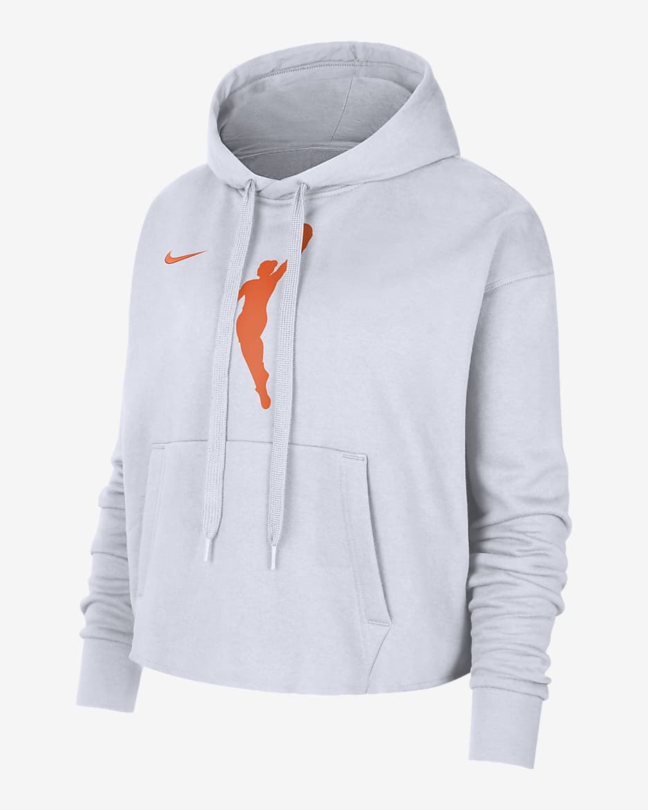Sudadera con gorro sin cierre Nike de la WNBA cropped para mujer Team 13 Courtside - Blanco/Naranja brillante/Naranja brillante