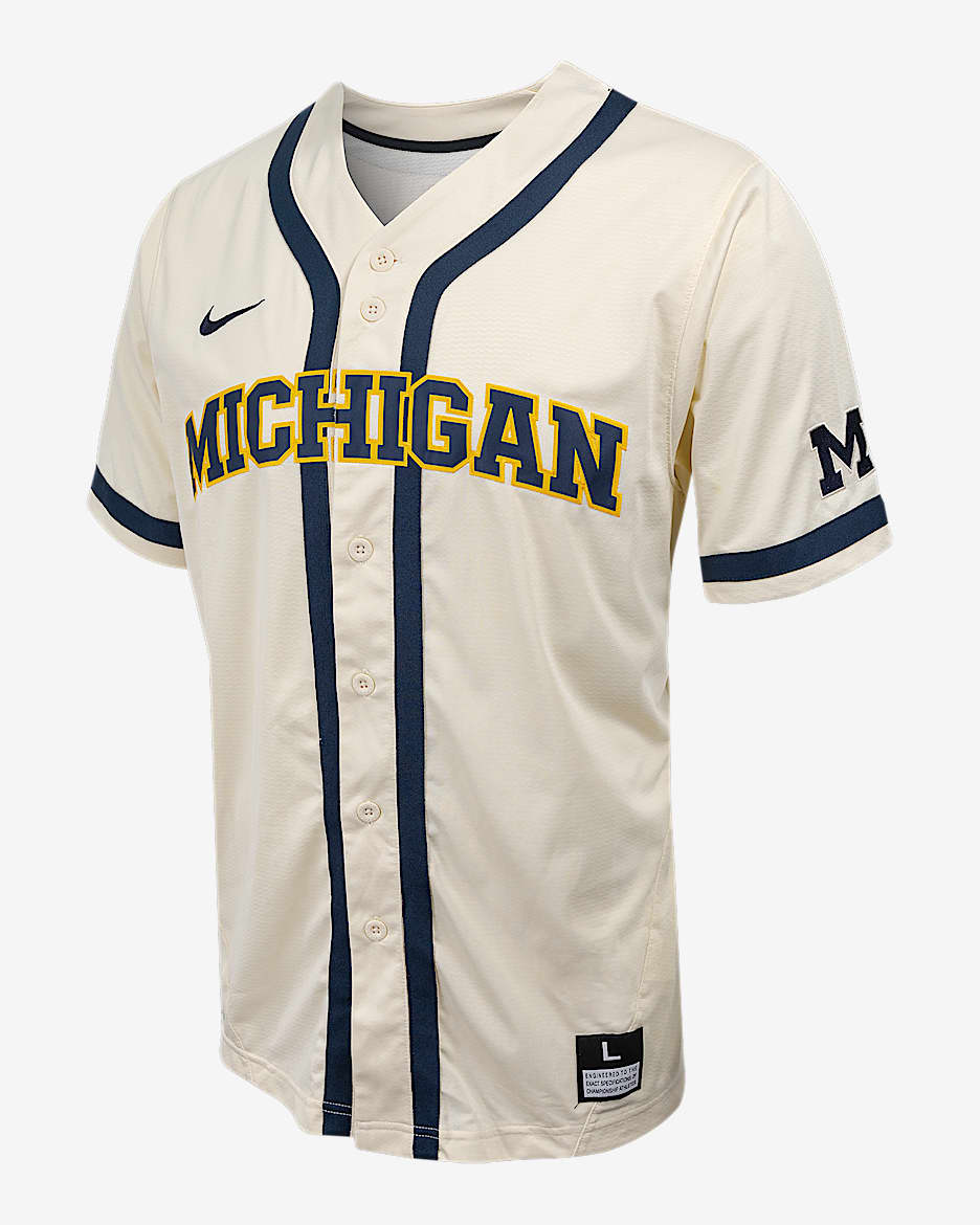 Jersey de béisbol con botones Nike College para hombre Michigan - Natural