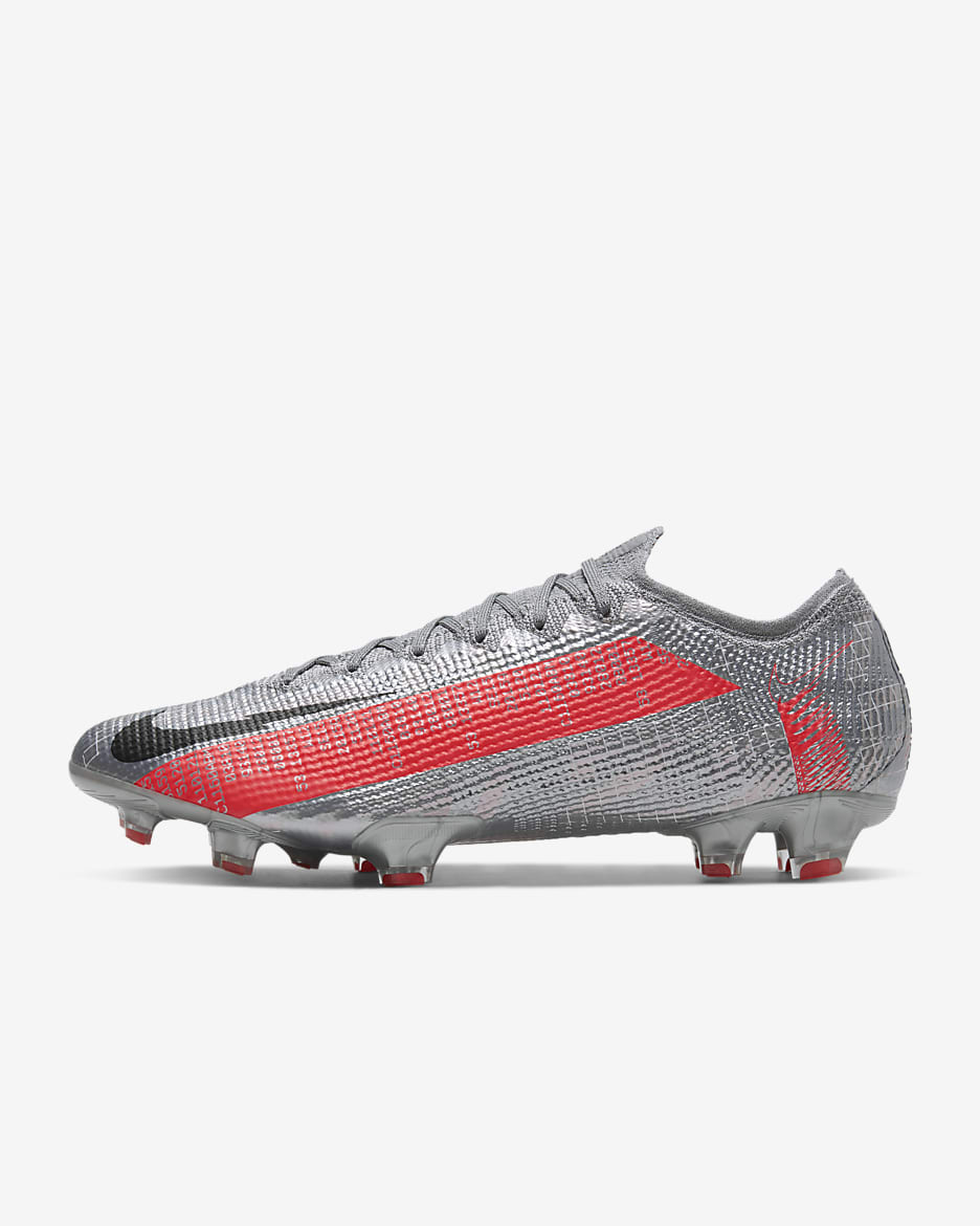 Chaussure de football à crampons pour terrain sec Nike Mercurial Vapor 13 Elite FG - Metallic Bomber Grey/Particle Grey/Laser Crimson/Noir