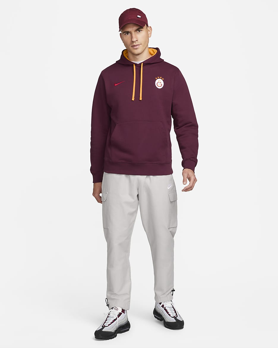 Galatasaray Club Fleece Men's Pullover Hoodie - Night Maroon/University Red