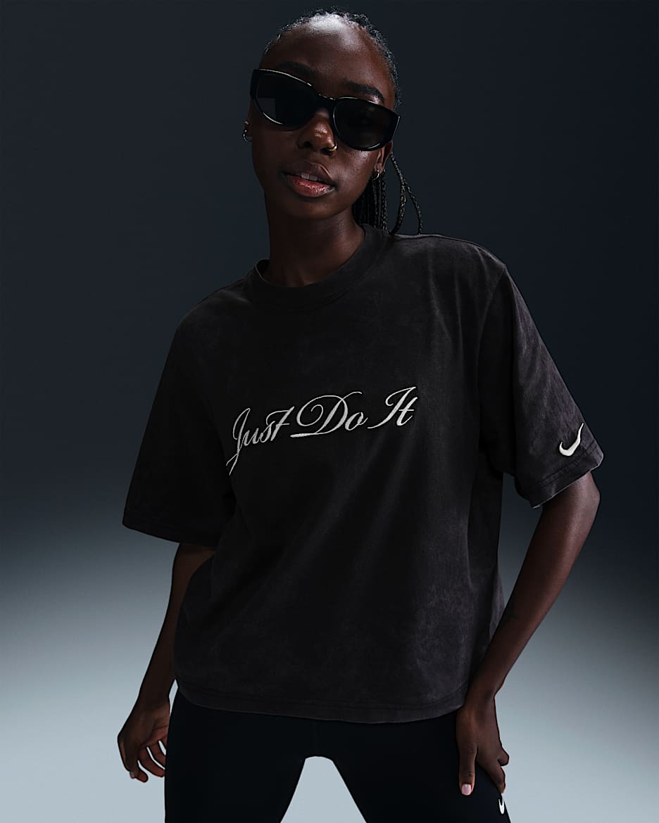 Nike Sportswear Playera para mujer - Negro/Polvo fotón