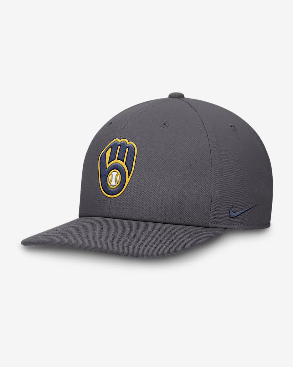 Gorra Nike Dri-FIT de la MLB ajustable para hombre Milwaukee Brewers Pro - Gris
