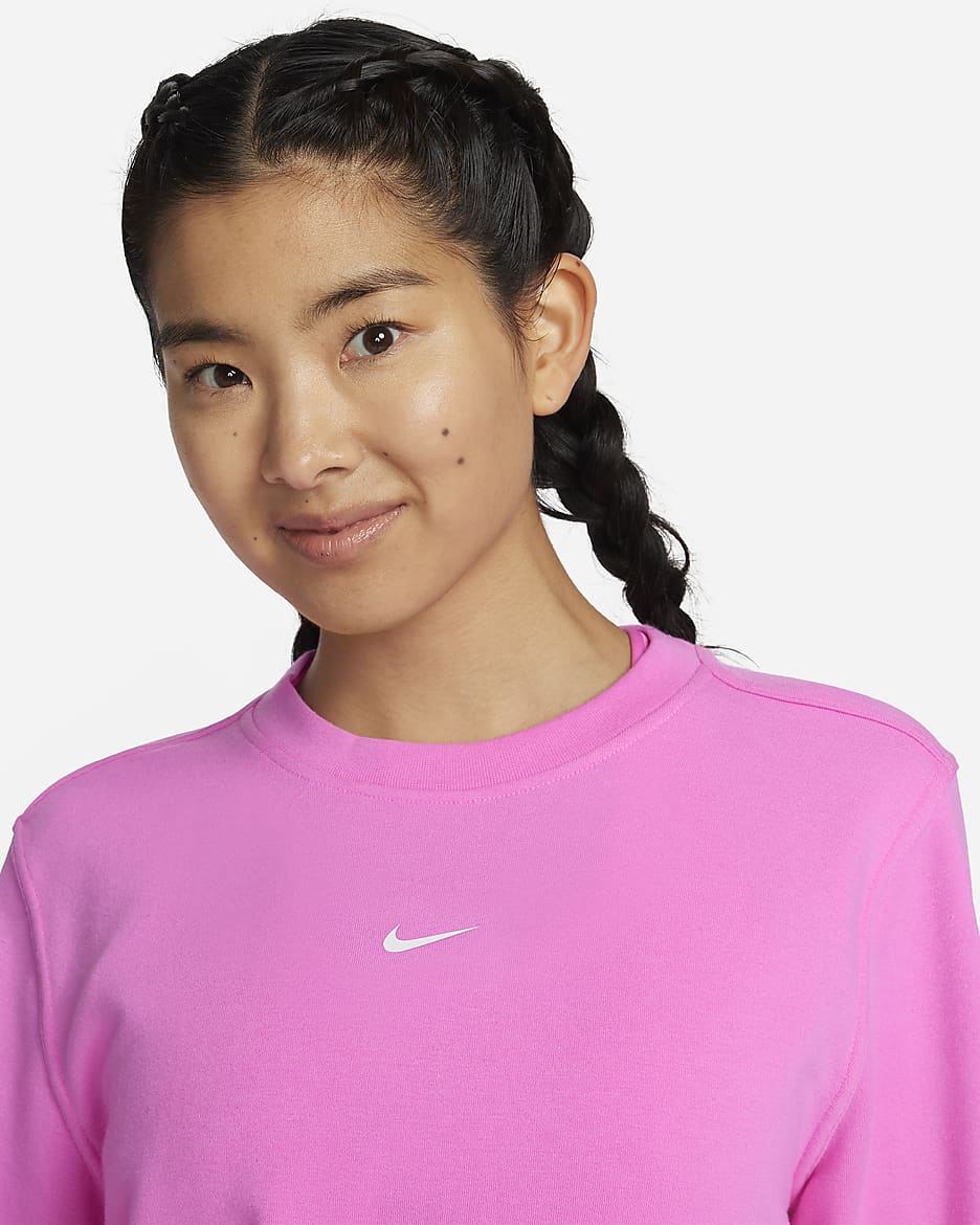 Nike Dri-FIT One Women's Crew-Neck French Terry Sweatshirt - Playful Pink/White